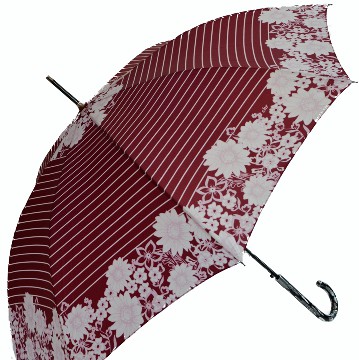 Romantikus csíkos-virágos esernyő , bordo-fehér
