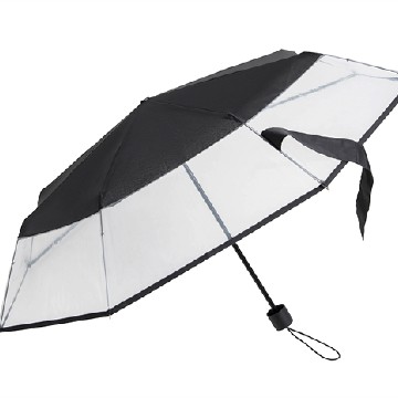 Összecsukható szélálló átlátszó esernyő, fekete betéttel