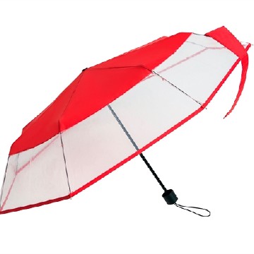 Összecsukható szélálló átlátszó esernyő, piros betéttel