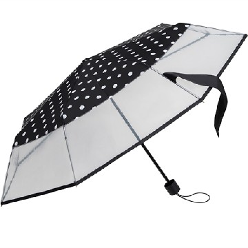 Összecsukható szélálló átlátszó esernyő, pöttyös betéttel
