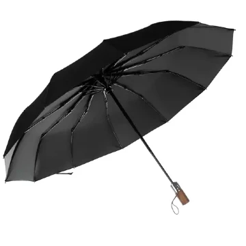 Elegáns összecsukható esernyő, fa mintázatú nyéllel, 12 részes