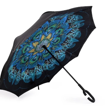 Inverz kifordítható dupla esernyő , pávatollas , kékes árnyalat