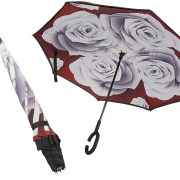 Inverz kifordítható esernyő, fehér rózsákkal